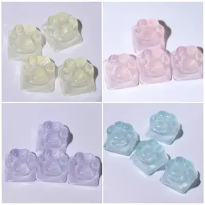 Purple Translucent Cat Paw Anime Kawaii Cute Keycap Cross Axis Backlit RGB Mechanical Keyboard Pink Cyan Custom ESC WASD Cap