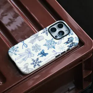 Snowflake bow 2-in-1 phone case, protective cover for iPhone 11 12 13 14 15 16 17 Pro Max Pro Plus, compatible with Samsung Galaxy S25 S24 S23 Ultra Local Personalized