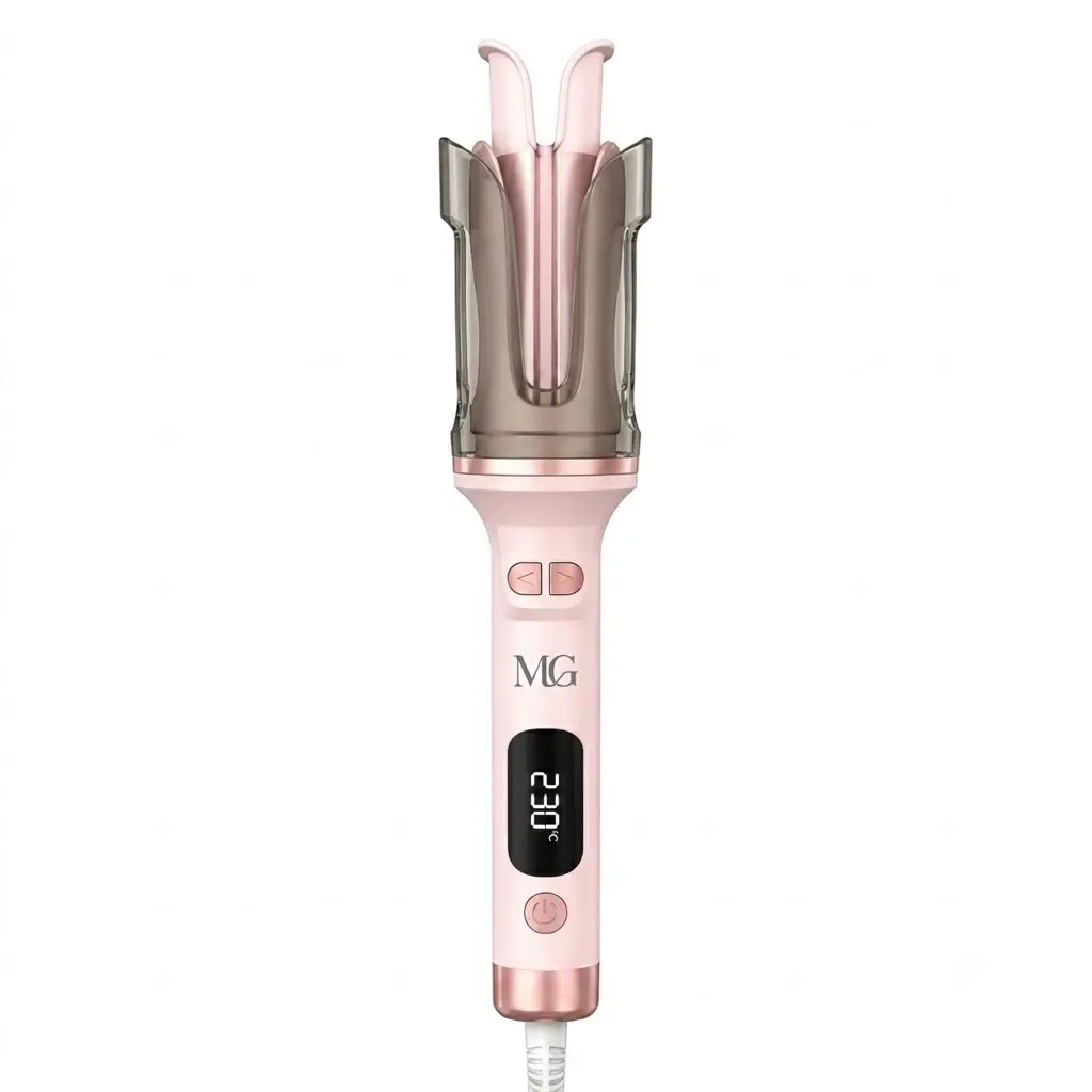 Automatic Rotating Curling Iron for Beginners, 32mm (1.25 in) Hair Styling Tool with Double-Layer Anti-Scald Shell & Smart Anti-Stuck Sensor, 6 Temperatures, Dual Voltage, Pink, Curling Irons