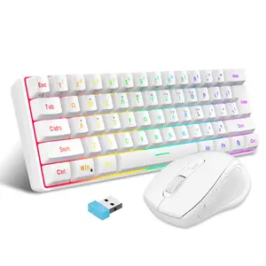 Snpurdiri 2.4G Wireless Gaming Keyboard and Mouse Combo, Include Ergonomic Design Wireless Mouse, RGB Mini 60% Merchanical Feel Keyboard,(White)