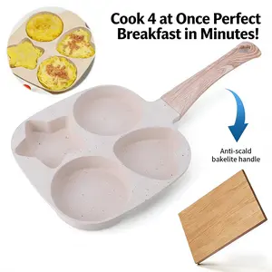 4-Cup Nonstick Egg Frying Pan, Multi Section Breakfast Skillet for Eggs Pancakes Bacon, Portable Grill Pan for Camping & Fishing, Easy Clean Cookware for Gas & Induction Stove