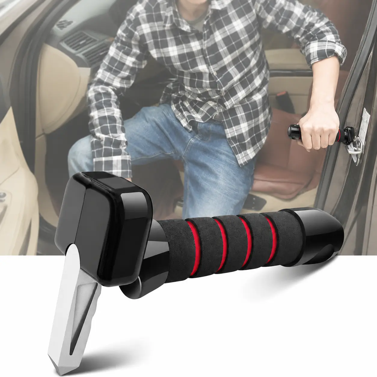 3-in-1 Car Door Assist Handle & Safety Hammer - Ergonomic Anti-Slip Grip, High Load-Bearing, Vehicle Entry/Exit Aid for Elderly, Daily Commutes, Multifunctional Car Interior Accessory