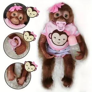 18-inch Reborn Monkey Doll with Pink Bow and Bottle - Realistic Reborn Monkey Doll - Perfect for Christmas Halloween and Halloween Gifts