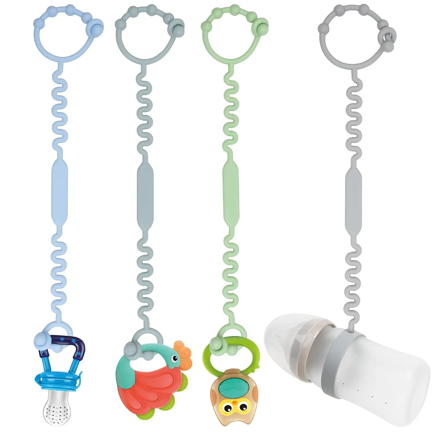 Summer Spring Gift Toy Straps - Pacifier Holder Clip with Self-Adjusting Bayonet, Pure Silicone Material Without BPA; Can Be Used for Teethers, Feeding Bottles, Toys, High Chairs (4pcs)