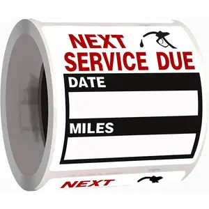 Oil Change Auto Maintenance Service Due Reminder Stickers Labels 100 count/Roll Stickers,Easy-Peel with No , Easy to Write On,2x2 Inch, Black