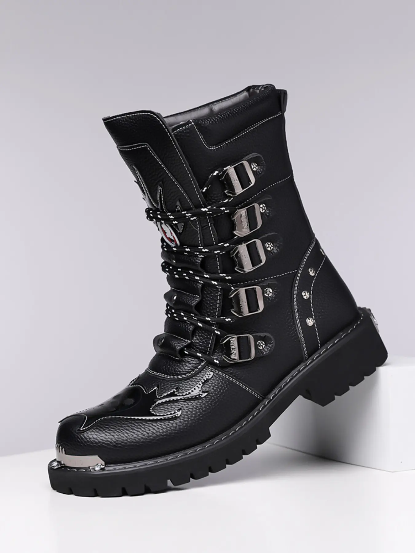 Men's High-Top Closed British Style Workwear Knight Motorcycle Boots, Stylish and Durable, Perfect for Casual and Formal Wear, High cut shoes