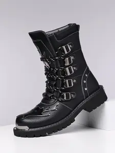 Men's High-Top Closed British Style Workwear Knight Motorcycle Boots, Stylish and Durable, Perfect for Casual and Formal Wear
