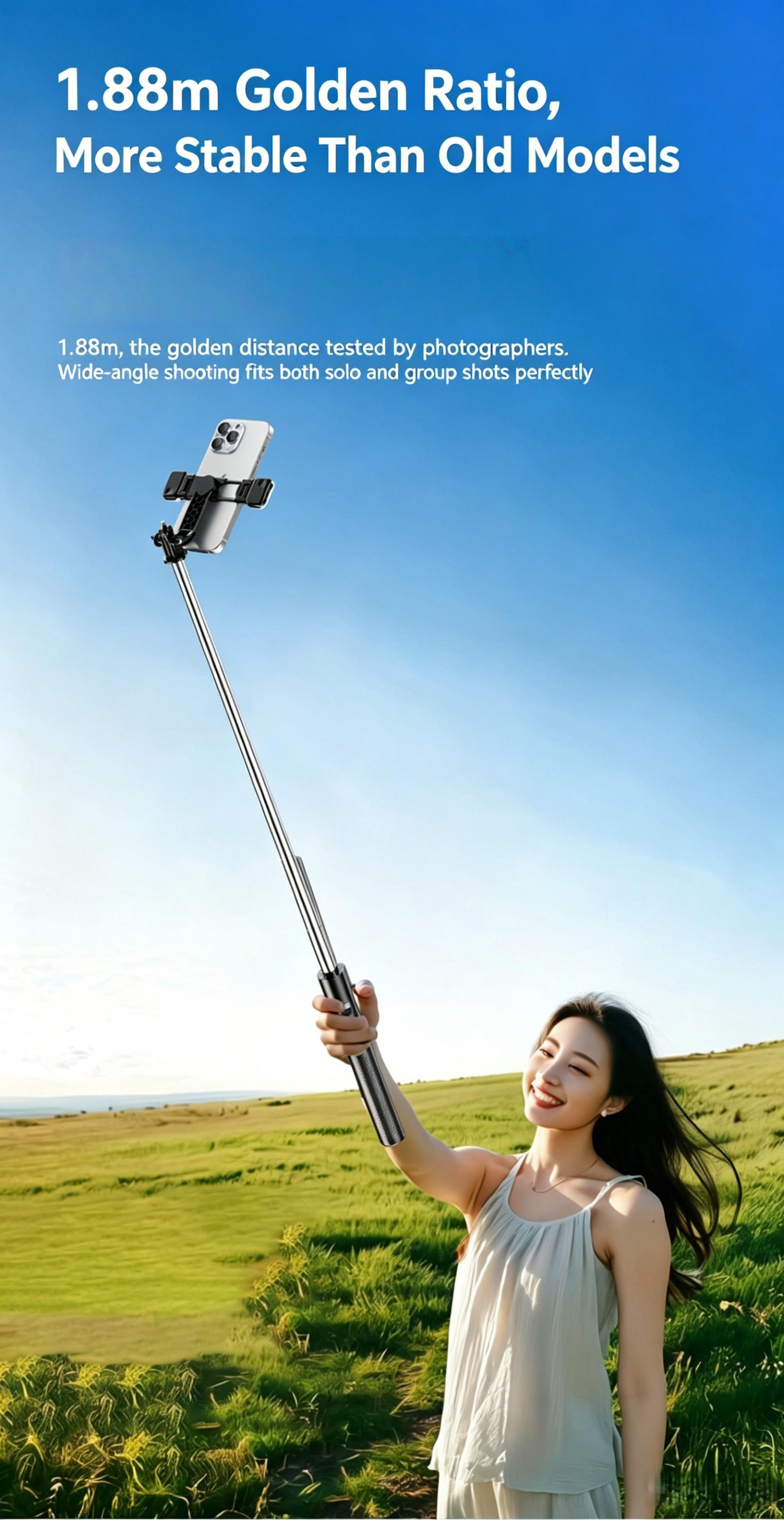 Stabilizer tripod, 360-degree rotating phone stabilizer tripod equipped with a remote control, 360-degree rotating extendable selfie stick