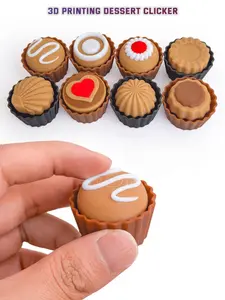 8pcs 3D Printed Clicker Stress Relief Keychain, Cute Cartoon Pattern, Chocolate Button Hanging Decoration, Perfect Gift