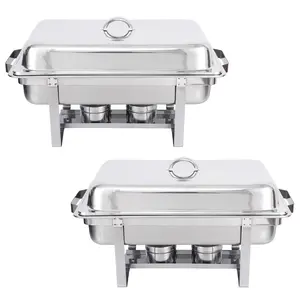 Zeny 2 Pack 8QT Chafing Dish Full Size Buffet Set Stainless Steel Food Warmer W/ Water Pan Silver Plates Stackable Design for Catering and Food Service