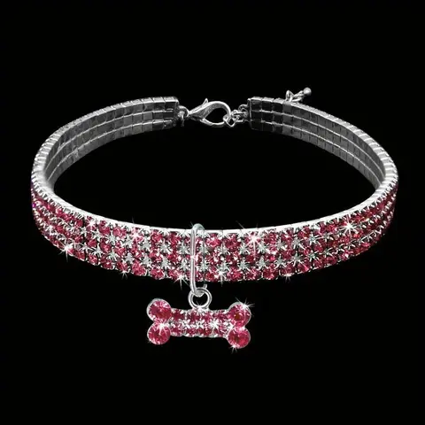 3 rows of rhinestone elastic necklace dog chain cat crystal collar pet supplies small dog jewelry, Pet dog rhinestone adjustable necklace Chihuahua Accessories