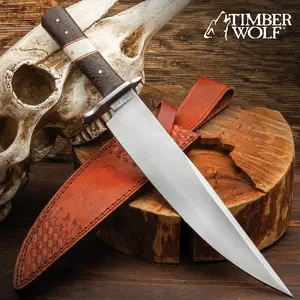 "Timber Wolf Shenandoah Knife And Sheath - Stainless Steel Blade, Wood And Resin Handle - Length 14 3/4"""