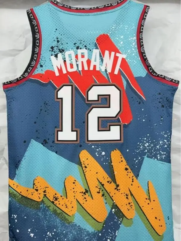 Morant Number 12 Men's Embroidered Basketball Shirt Graffiti Spray Printed Sleeveless Mesh Tank Top Pattern Border Fan Sports Tank Top Street Shirt