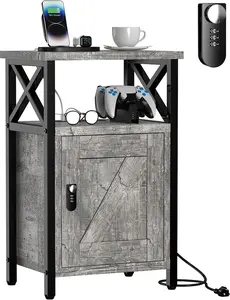 Wooden Nightstand with Lock, Bed Side Table with Drawers, Bedside Table with  Station, 3 USB & 2 Outlets, Night Stand with Storage, End Tables for Living Room, Bedroom (Ash Gray)