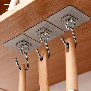 Adhesive heavy-duty wall hook set of 10 pieces, reusable and traceless hook, waterproof and oil resistant, practical Organiser towel cup spoon can opener scissor hook, suitable for bathroom and kitchen supplies, Self Adhesive Hooks