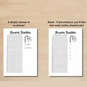 10 Annual Shower Tracking Cards, Personal Hygiene Habit Tracker, Adhd/mental Health Self-Care Tool, Simple Grid Bath Record Sheet