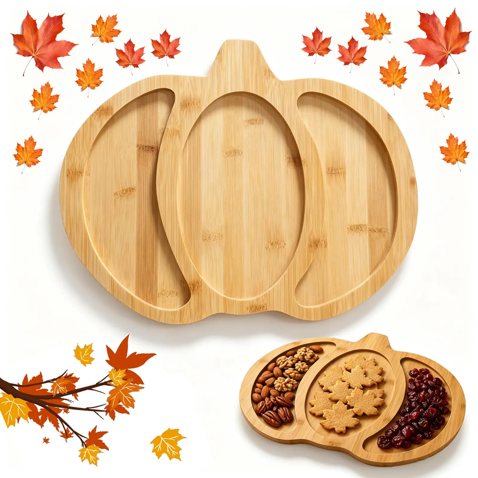 1 Pcs Pumpkin Bamboo Charcuterie Boards,Halloween Thanksgiving Serving Decoration Platters,Fall Harvest Serving Tray