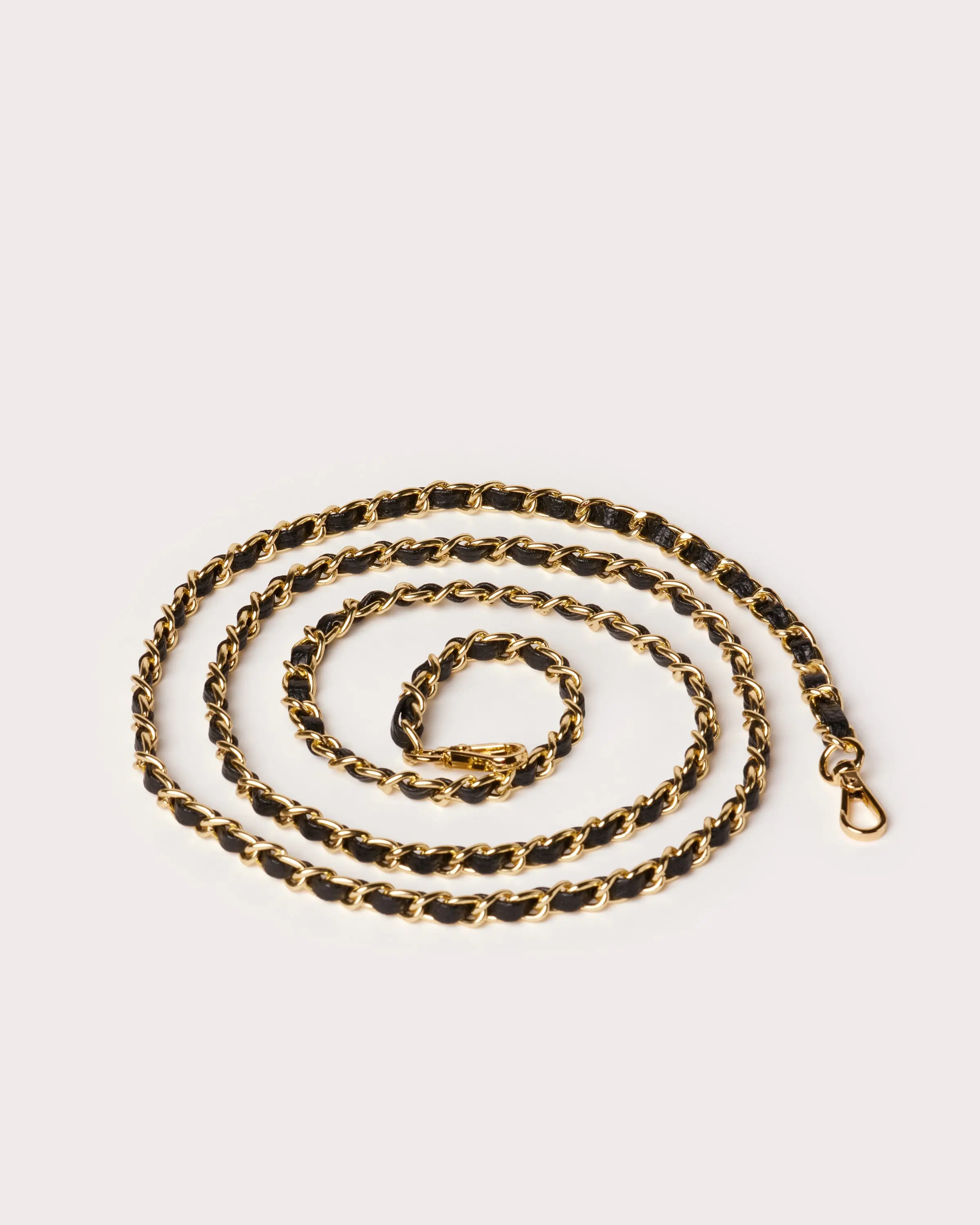 Strap Only: Black Genuine Leather Chanel-Like Crossbody Chain Strap | Luxe Heavy Duty Shoulder Strap with Gold-Toned Clasps