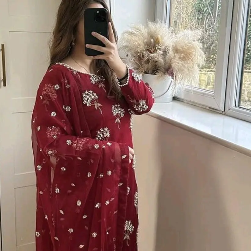 Women's 3-Piece Long Shalwar Kameez Suit for Womenswear Elegant