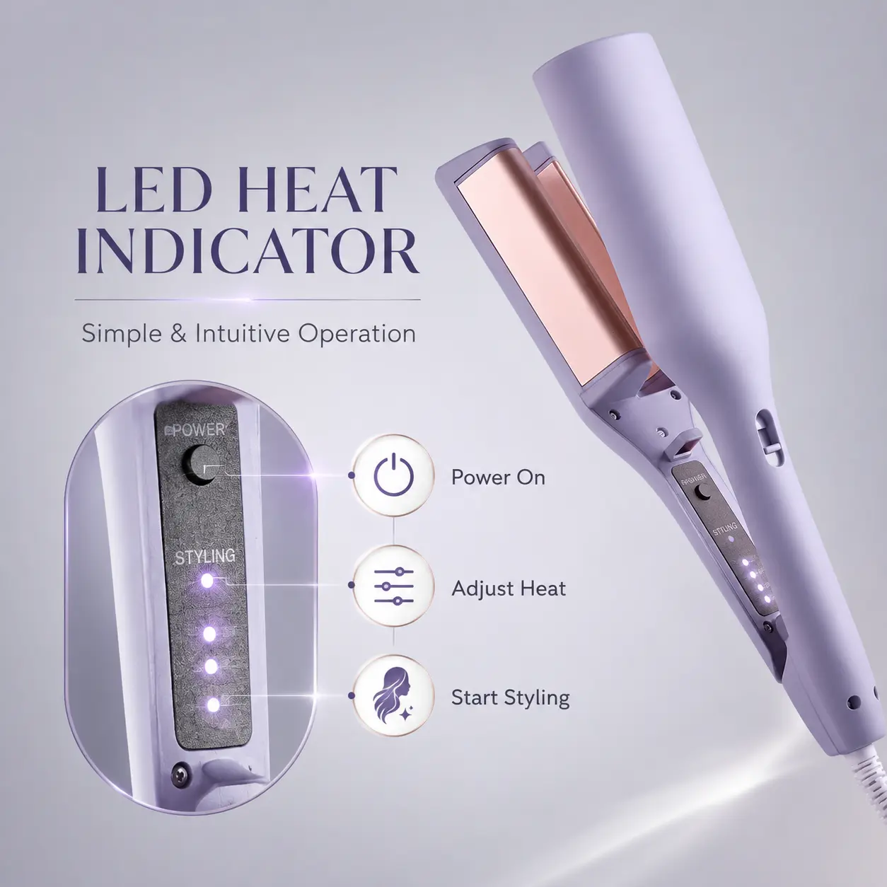 2-in-1 Hair Curler and Straightener, Ceramic Styling Iron with LED Indicator, Dual Function Curling Iron for Creating Curls and Straight Hairstyles, Adjustable Temperature Hair Styling Tool for Home Daily Use