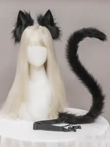 1pc/2pc Sexy Cat Ear Headband & Cat Tail Set, Handmade Cosplay Cute Cat Ear and Tail Accessory Kit for Festival Parties.