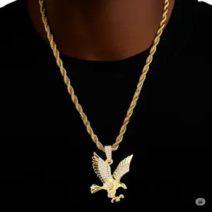 MaxBling81 Unisex Iced Hip Hop Gold/Silver Plated Eagle CZ Pendant, 4mm Rope Chain Link Necklaces (18"/20"/24") - Fashion Costume Jewelry for Daily Wear
