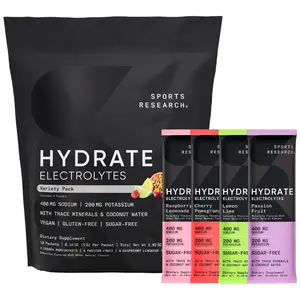 Sports Research Hydrate Electrolytes Powder Packets - Sugar Free & Naturally Flavored with Vitamins, Trace Minerals, and Coconut Water Powder - No Sugar Hydration Packets - Electrolyte Powder Drink Mix - 16 Count