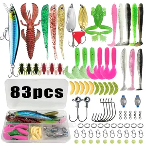 Complete Fishing Bait Set, Includes Realistic Soft Lures, Curved Hooks, Rotating Baits, Treble Hooks, Plastic Worms, Lead Hooks, Fishhooks, Lifelike Crayfish Lures