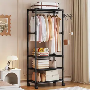 Portable Wardrobe, Freestanding Closet with Multi-Functional Design, Hooks, Casters, and Reinforced Metal Frame for Easy Assembly. Suitable for Bedrooms, Living Rooms, Apartments, Offices, and More, Portable Closets, Wardrobe Storage Rack