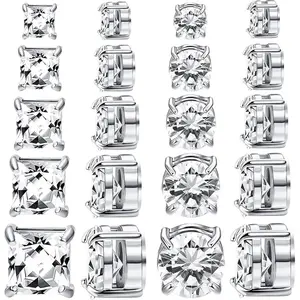 9 Pairs  Earrings for Men Clip on Earring Stainless Steel  Earring Unisex Hoop Dangle Cross CZ Studs Non Piercing  Stud Earrings for Men Women