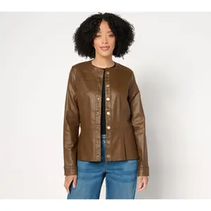 Susan Graver Coated Denim Peplum Jacket