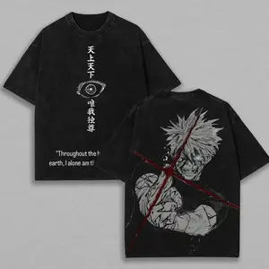 Gojo Satoru The Honored One Graphic Tee | Jujutsu Kaisen Double-Sided Vintage Washed T-Shirt | Heavyweight Oversized Anime Streetwear Top for Men & Women