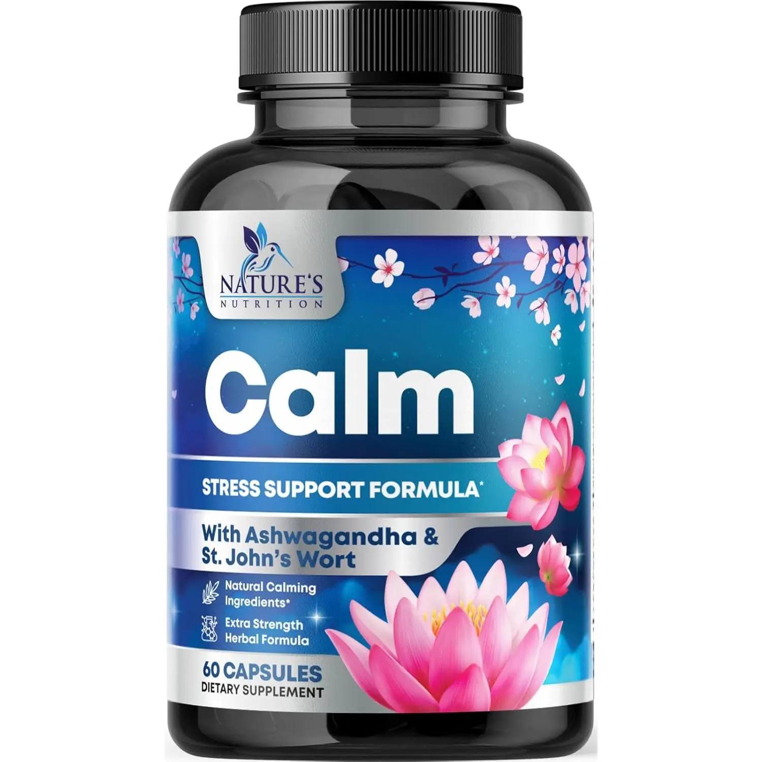 Extra Strength Ashwagandha GABA Magnesium and L Theanine Stress Support Supplement for Relief Mood and Focus Naturally Calm Unwind and Relax Formula Eases Tension and Nervousness 60 Capsules Anti Anxiety Mind Wellness and Adrenal Support