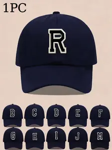 Navy Blue A-Z Letter Baseball Cap for Kids, Adjustable Snapback Hat, Unisex Casual Dad Hat, Fashion Initial Letter Sun Protection Hat for Boys & Girls