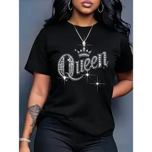 Women's 100% Cotton Basic Oversized Printed Round Neck T-Shirt - Crown Queen Graphic, Smooth, Soft, Lightweight, Breathable Fabric, Fit - Suitable for Spring, Summer