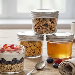 4oz/120 ML Mason Jars, 8 Pack Regular Mouth Mason Jar with Lids and Labels, Small Glass Canning Jar for Spice, Jam, Honey, Jelly, Dessert, Shower Wedding Favors, DIY Candles Decor