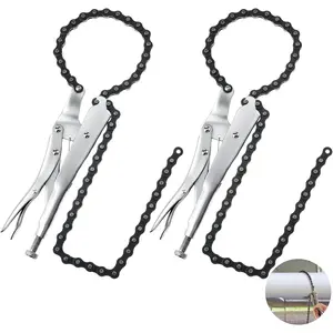 2 Pcs 9 Inch Locking Chain Clamp with 35.8 Inch Long Chain Carbon Locking Chain Plier Industrial Pipe Vise Chain Wrench 10.2 Inch Diameter for Pipe Fitting ‎ Plumbing Woodworking