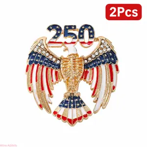 Unisex 2-Pack Eco-Friendly Eagle Brooches, Semiquincentennial USA 250th Anniversary Patriotic Floral Lapel Pins, US Design for Independence Day