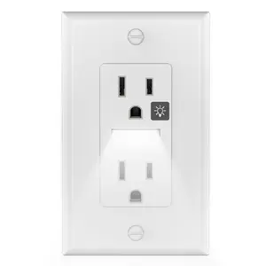 Receptacle Outlet with Touch Sensor Night Light,White Standard Decorator Electrical Wall Outlet,15A,2 Pole,3 Wire,Non-Tamper Resistant,Wall Plate Included