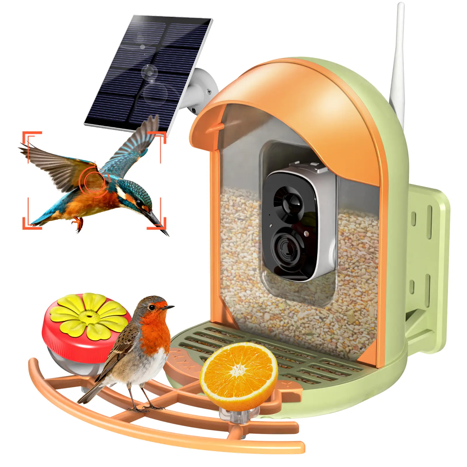 Bird Feeder with Camera, 2K HD Camera Birds Feeder with Bath Wireless Outdoor, Solar Powered Bird Watching with APP Control, Night Vision, Motion Detection Alerts, IP66 Birdfeeder for Backyard