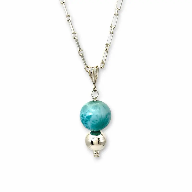 Larimar Elegant Necklace | 925 Sterling Silver Necklace | Natural Larimar | Handmade Jewelry