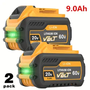 2 pack 9.0ah dcb606 replacement for Dewalt 20V/60V max battery compatible with DeWalt flex-volt dcb609 dcb612 DCB606-2 DCB609-2 compatible with DeWalt 20V/60V/cordless power tools and Chargers
