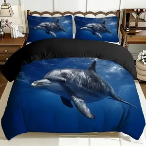2/3 Pcs Comfortable Dolphin Swimming Quilt Cover Set, Soft And Breathable, 100% Polyester Fiber High-Definition Digital Printing Design, All-Season Home Gift, Machine Washable, Soft Breathable Bedding (1 Quilt Cover +1/2 Pillowcase, No Filling)