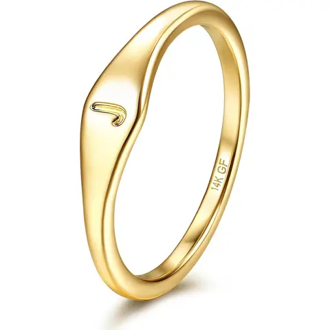 Women's YADOCA 14K Plated Gold-Filled Initial Band Rings - Dainty Thin Letter Signet Stacking Rings, Non-Tarnish Costume Jewelry, Pinky/Thumb Accessories, Sizes 6-10, Birthday/Stocking Stuffers Gifts for Girlfriend, Stocking Stuffers Gift
