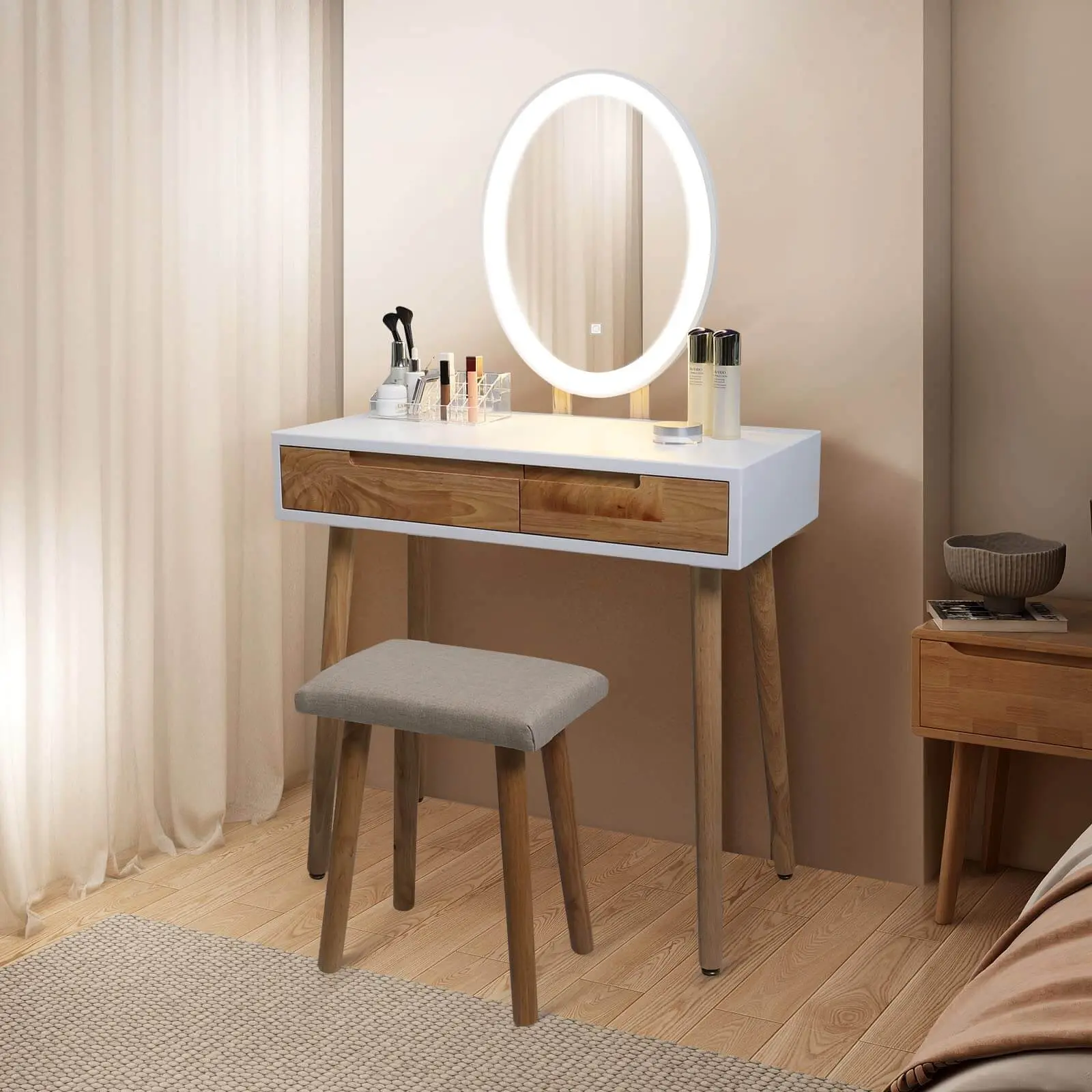 Vanity Makeup Table Set with Adjustable LED Mirror IF11213 3 color light mode makeup vanity table desk vanity  desk vanity