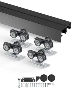 4-Foot Bypass Closet Door Track Kit For 2-Door Sliding System In Black Finish, Durable Bypass Hardware With Smooth Operation, Easy Installation, Heavy Duty Aluminum Track Rails, Ideal For Double Closet Doors And Home Renovation