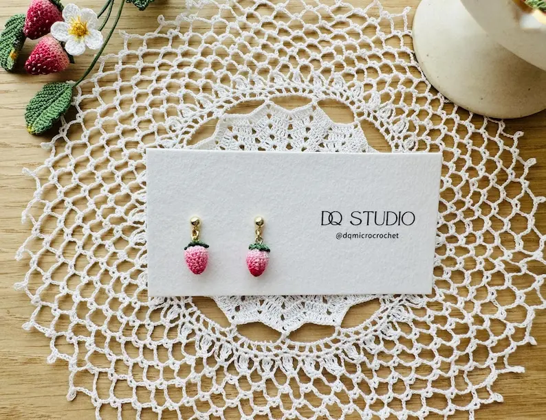 Micro Crochet Earrings Strawberry