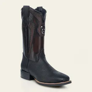 MEN'S CUADRA BISON EMBROIDERED SQUARE BOOTS custom  boots Men's Western Wide Boot botas  exoticas Men's Broad Square Toe Cowhide Boot
