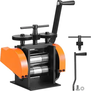 3-in-1 Jewelry Rolling Mill Machine, 1.77in/45mm Roll Width, 1:2.4 Gear Ratio, 0-6mm Press Thickness, Steel Rollers, Crank Handle, T-Bar Adjuster for Malleable Metal Sheets, Square Wire, Semicircle Making
