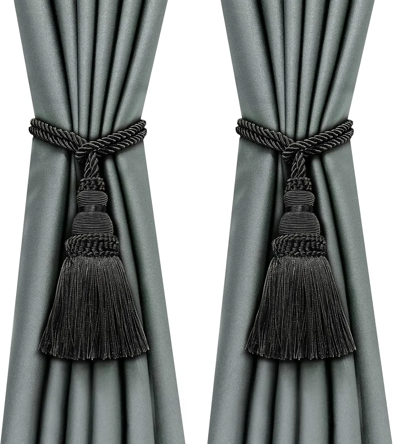 2 Pack Curtain Tie Backs Rope Tassels for Curtains Drape tiebacks Handmade Outdoor Home and Outdoor Decorative (Black, 2p)